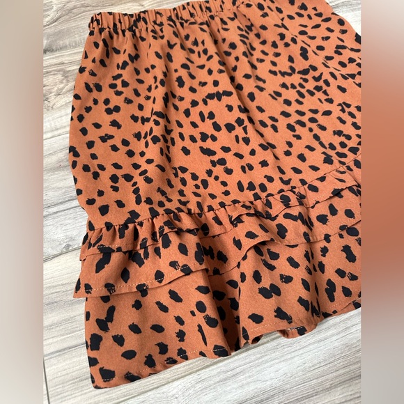 Mittoshop Mini Skirt with Animal Print a Ruffle Bottom in Brown and Black Size M - Picture 2 of 3